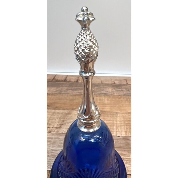 Vintage Moonwind Cologne Bell Bottle Blue Glass With Silver-Tone Pineapple Handl - Picture 2 of 5